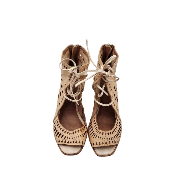 Jeffrey Campbell Women's Laser-Cut Heels Rodillo Beige Tan Leather Wedge Sandal - Picture 3 of 9